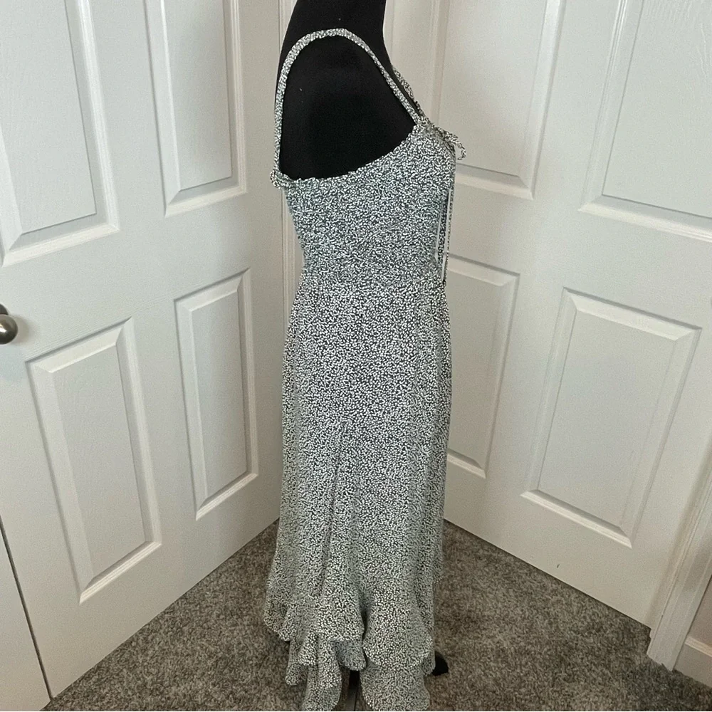 Grace Karin Olive Green & White Stretch Ruffle Layered Hem Midi Sundress Sz S - Picture 5 of 12